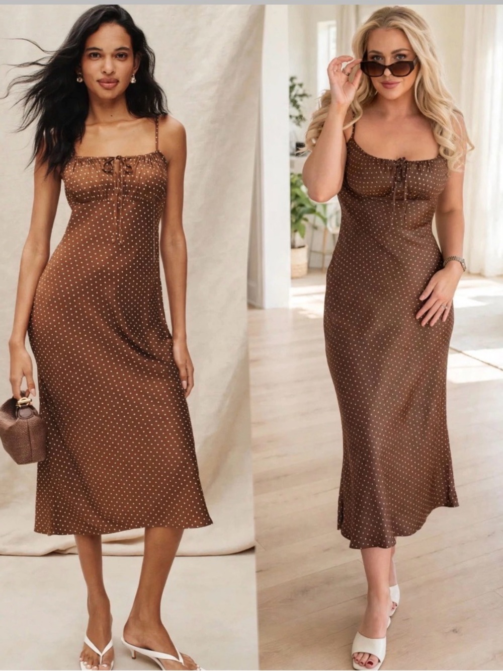 Ciao Lucia Leo Dress Brown Polka Dot Slip Dress size large.